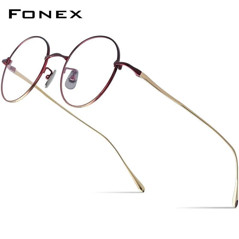 FONEX Pure Titanium Glasses Frame Women Colorful Retro Round Prescription Eyeglasses 2023 Vintage Myopia Optical Eyewear DIG