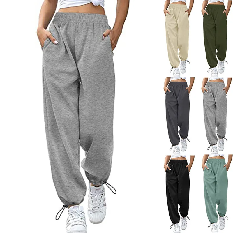 New Europe and America Cross Border Foreign Trade Women's Clothing Loose Leisure Sports Drawstring Wide Leg Ankle Banded Pants