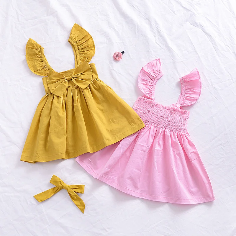 Summer Baby Girls Infants Dresses Cotton Cute Bow Ruffle Sleeveless Princess Dress 0-2 Years Newborn Clothing