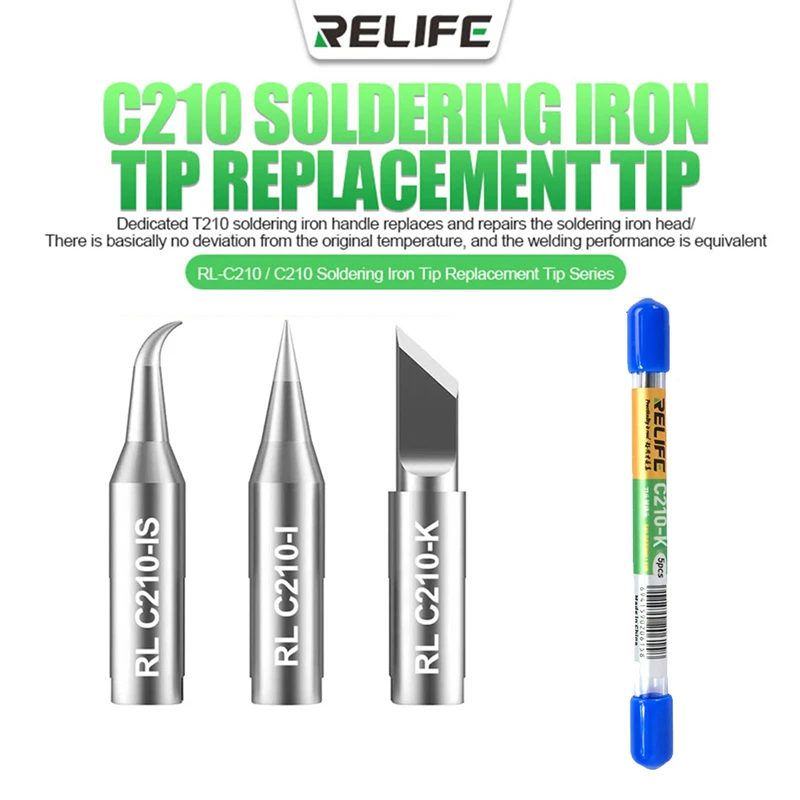

RELIFE RL-C210 T210 K I IS Universal C210 Soldering Iron Tip Repair Replacement Maintenance Head Soldering Station Welding Tip