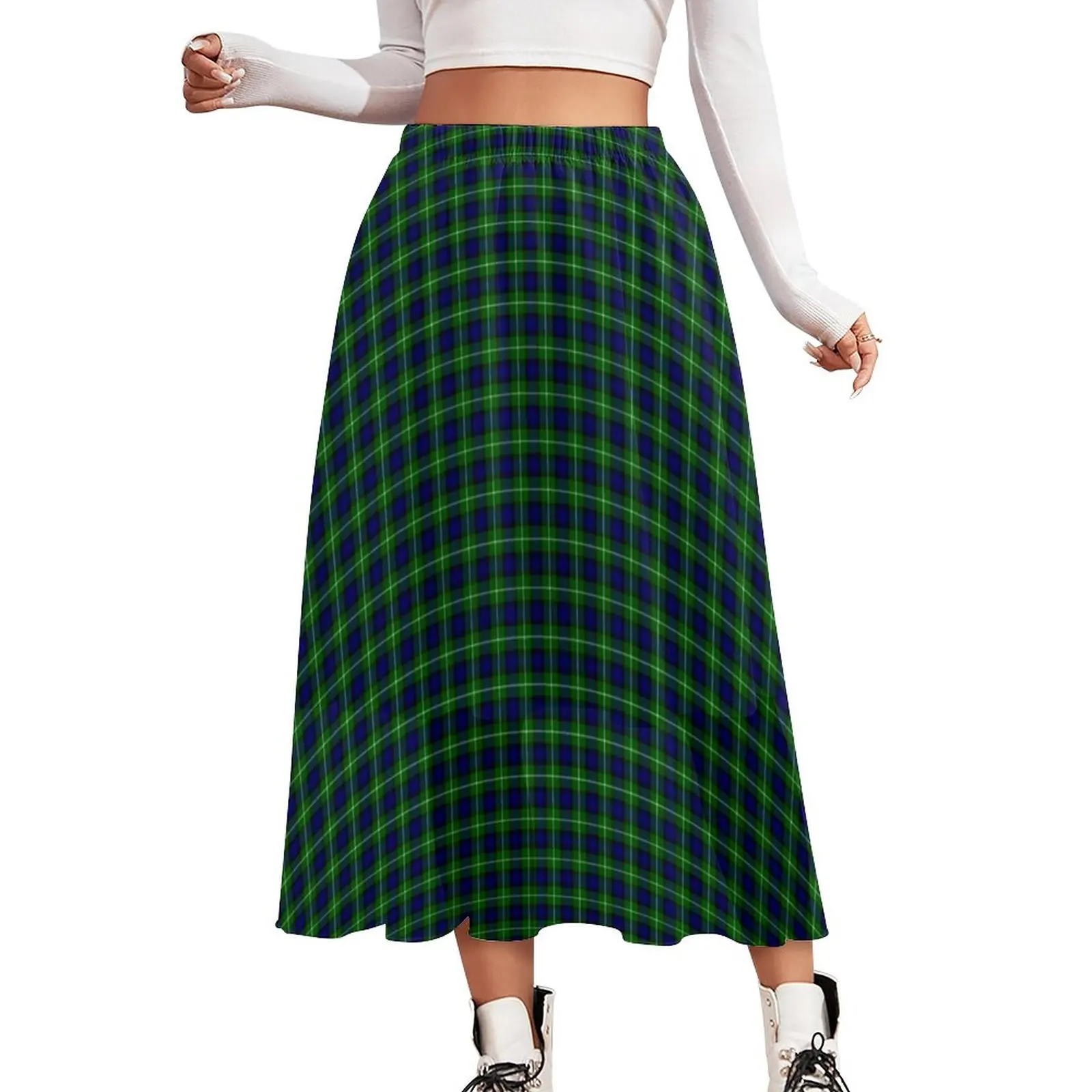 

Blue Green Plaid Skirt Ladies Lamont Tartan Vintage Vintage Boho Skirts Graphic Elastic Waist Harajuku Casual Skirt Big Size 4XL