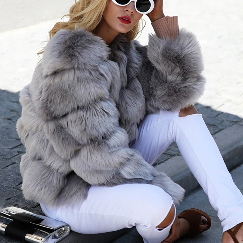 European American Imitation Fur Coat Women's Short Long-sleeved Fur Faux Fur Coat Winter Thickening Warm Cold Protection Coat
