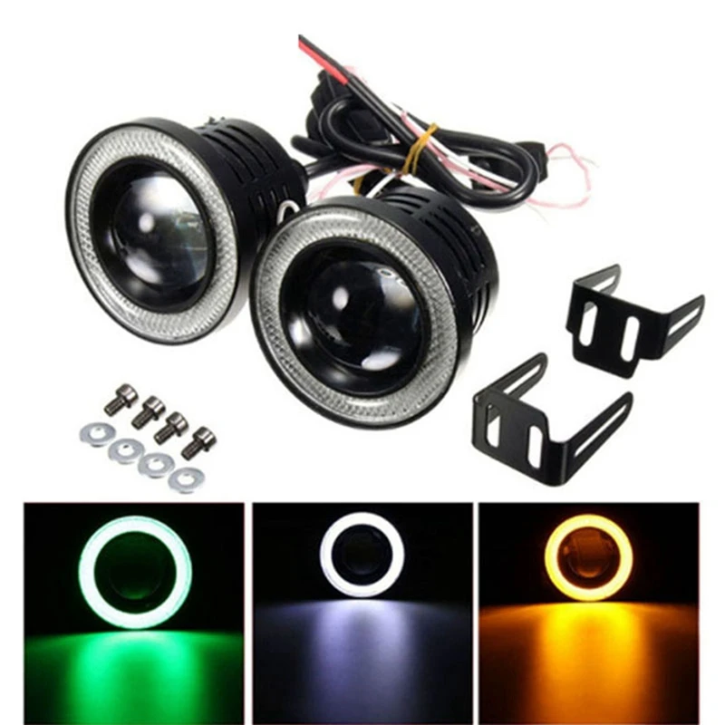 1 Pair 89Mm/3.5 Inch Car COB LED Angel Eyes Fog Light With Ring Lens Projector Sport Lights