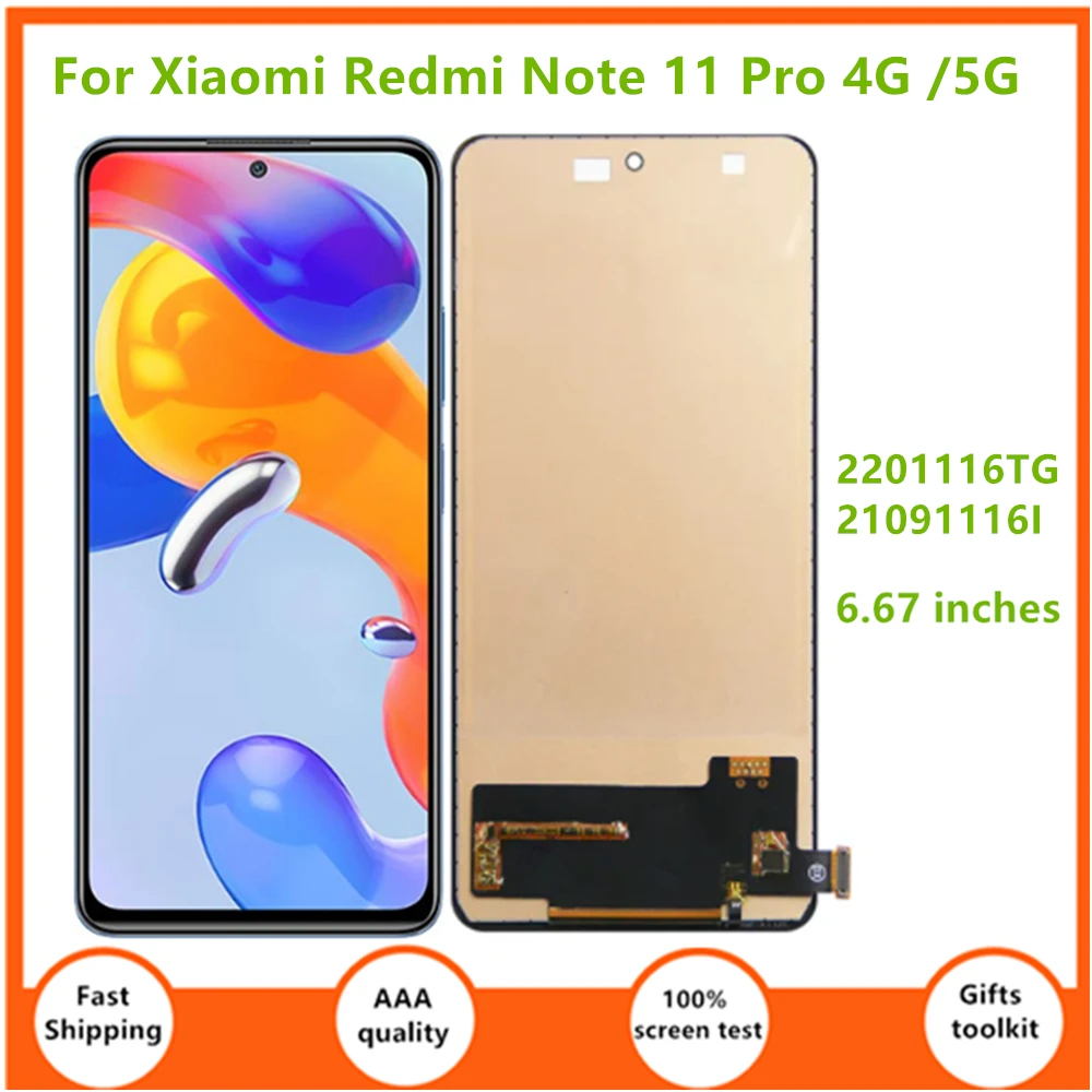 

ЖК-дисплей 6,67 дюйма для Xiaomi Redmi Note 11 Pro 4G/5G 2201116TG 21091116I, сенсорный экран с цифровым преобразователем в сборе, сменный дисплей