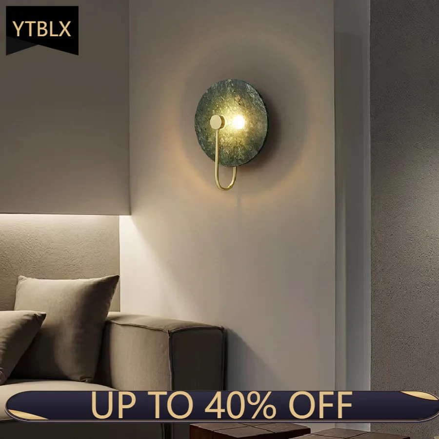 

Современная настенная лампа в виде круглой Луны, комнатный медный мраморный прикроватный светильник, роскошный светодиодный настенный све...