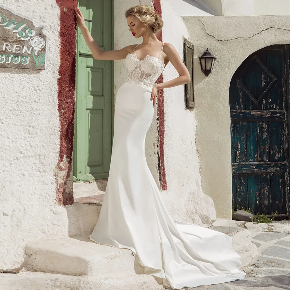 

Женское кружевное платье с юбкой годе, без бретелек, с открытой спиной и кружевной аппликацией, свадебное платье со шлейфом, 2022