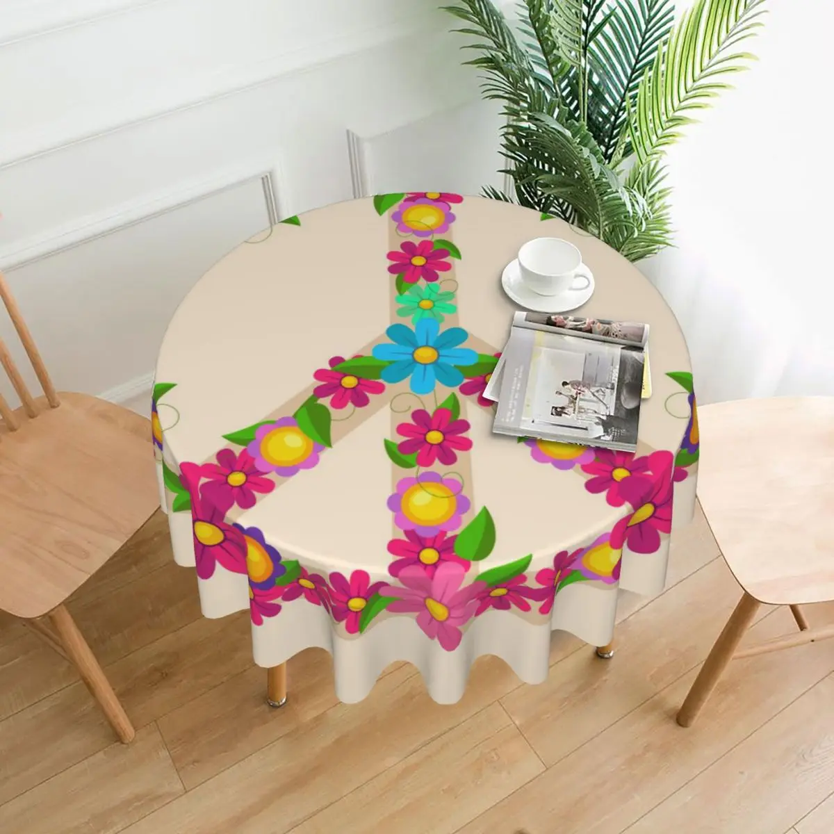 

Floral Peace Sign Tablecloths Living Room Table Decoration Fabric Round Tablecloth