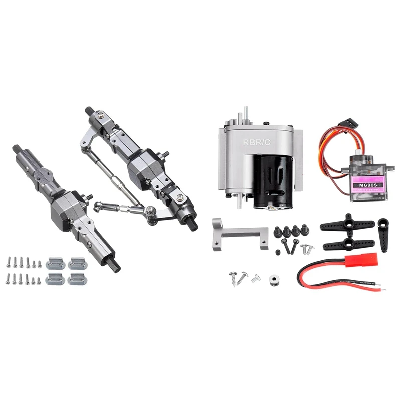 

2 Set RC Car Part: 1 Set Metal 2 Speed Transmission Speed Change Gearbox & 1 Set Metal Front Rear Bridge Axle Gearbox