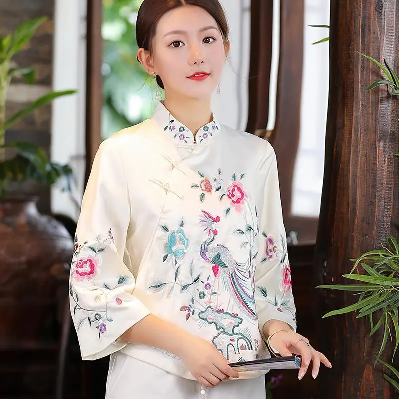 

Tang Suit Cheongsams Vintage Ethnic Clothing Traditional Chinese Clothes Women Chinese Traditional Costume Female Embroidery Top