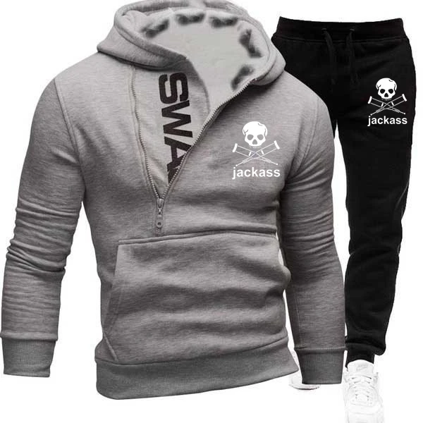 

2023 Suit New Jackass Forever Logo Printed Custom Made Men Zip Pullover Hoodie +Pants Casual Popular Man Sportswear Set Selling