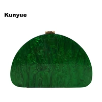 new wallet casual solid half moon evening bag women pearl green acrylic clutch purse chic beauty case chains party flap handbags
