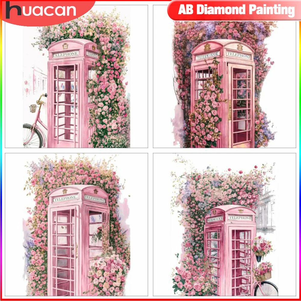 

HUACAN Diamond Painting Complete Kit Flower Landscape Full Square Round Mosaic Telephone Booth 5D Home Decor