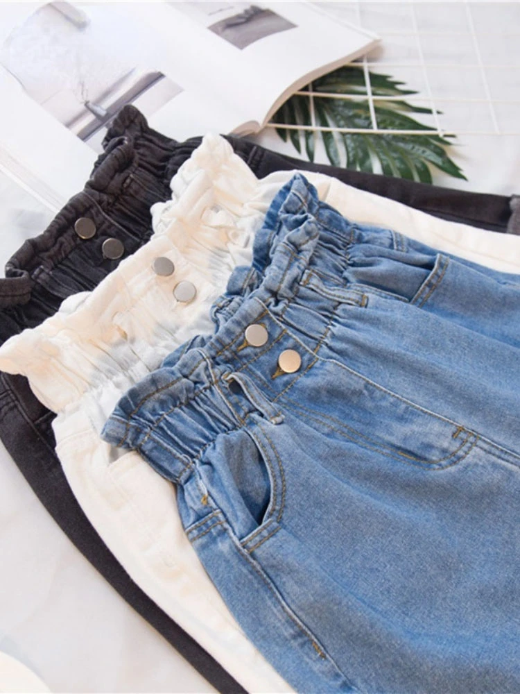 Summer Black Women Denim Shorts Women S-5XL Harem Ruffled White Blue High Waisted Shorts Female Elastic Short Jeans