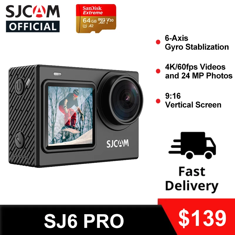 

4K Action Camera SJCAM SJ6PRO 4K 60FPS 24MP Wifi Webcam 6-Axis Gyroscope Stabilization 165° Wide FOV H.264 Sport Video Cameras
