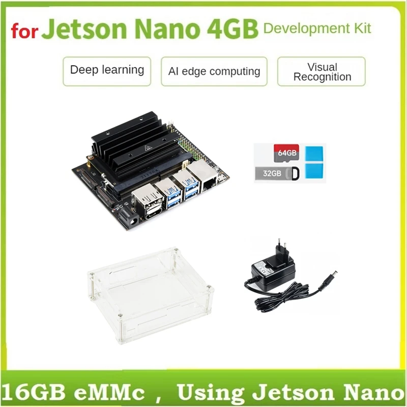 

B01 Development Board Kit With Module+Heat Sink+Shell+32G U Disk+64G SD Card For Jetson Nano 4GB Developer Kit EU Plug