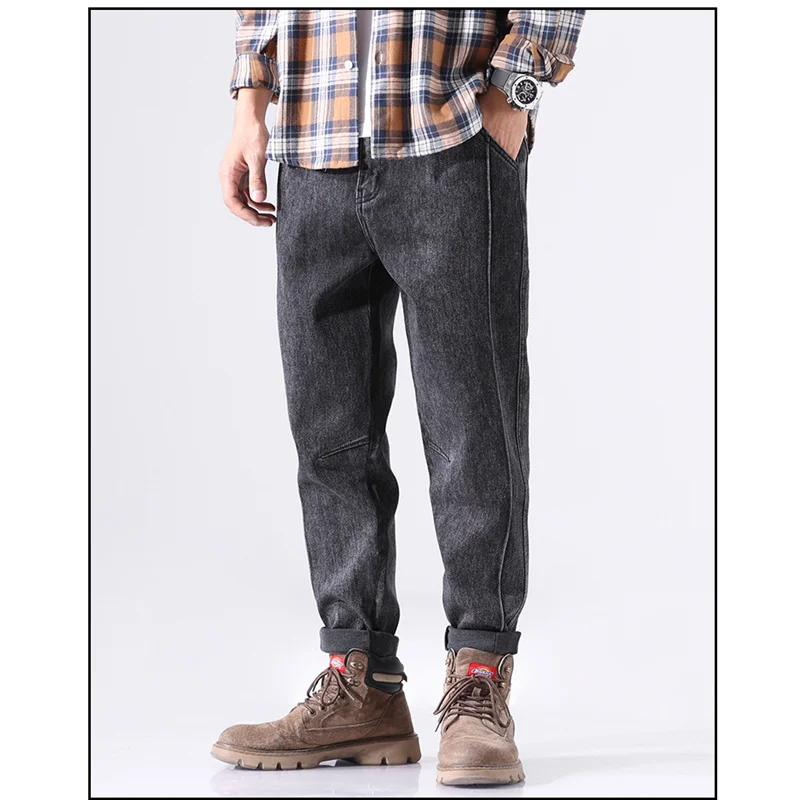 Streetwear Men 2022 Autumn and Winter New Loose Straight  Cylinder Jeans Vintage Comfortable Black Large Harun Trousers Female