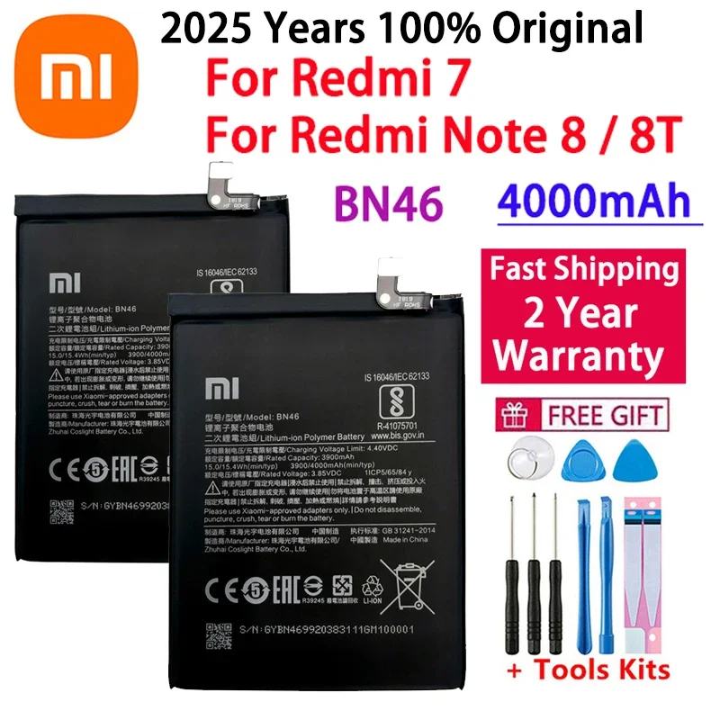 Быстрая доставка оригинальный сменный аккумулятор BN46 для Xiaomi Redmi Note 8 8T 7 Redmi7