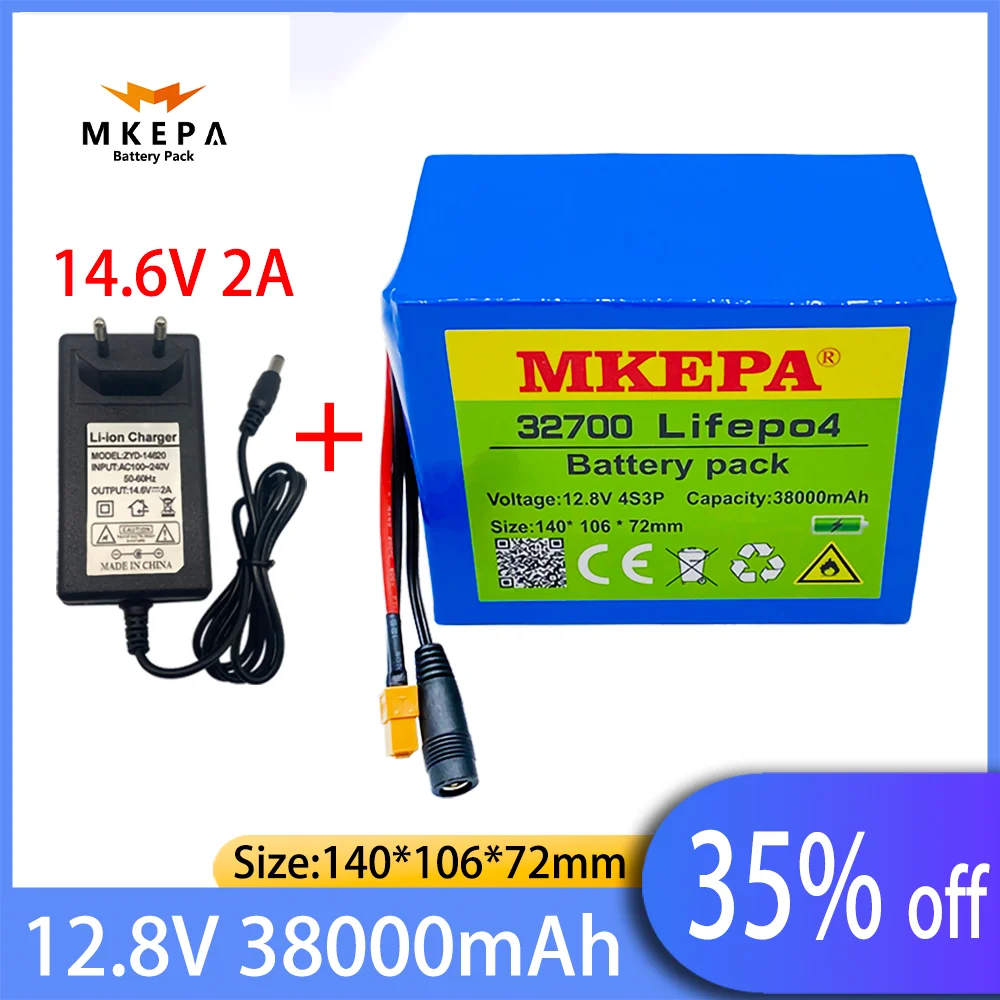 

2021 32700 LiFePO4 battery 4s3p 12.8v 38Ah 4S 40A 100A balanced BMS, suitable for power ship and 12V ups +14.6v 2A charger