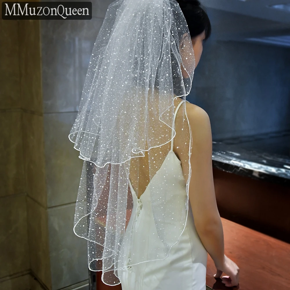 

MMuzonQueen A12 изящная укороченная овальная Фата фэнтезийная белая пена в горошек пушистая принцесса невесты