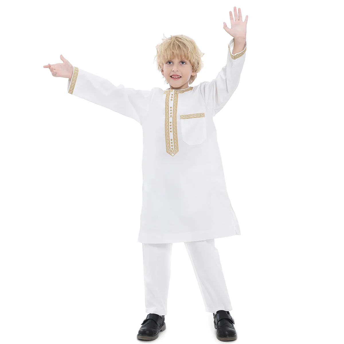 Muslim Fashion Boy Two-piece Set Pakistan Qamis Enfant Abayas Arabic Bonnet Homme Musulman Kaftan Ropa Islamica Hombre Islamic