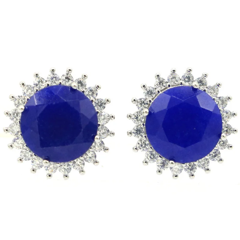 

16x16mm Lovely Cute 5.8g Real Blue Sapphire Red Ruby Green Emerald Daily Wear Girls 925 Silver Stud Earrings