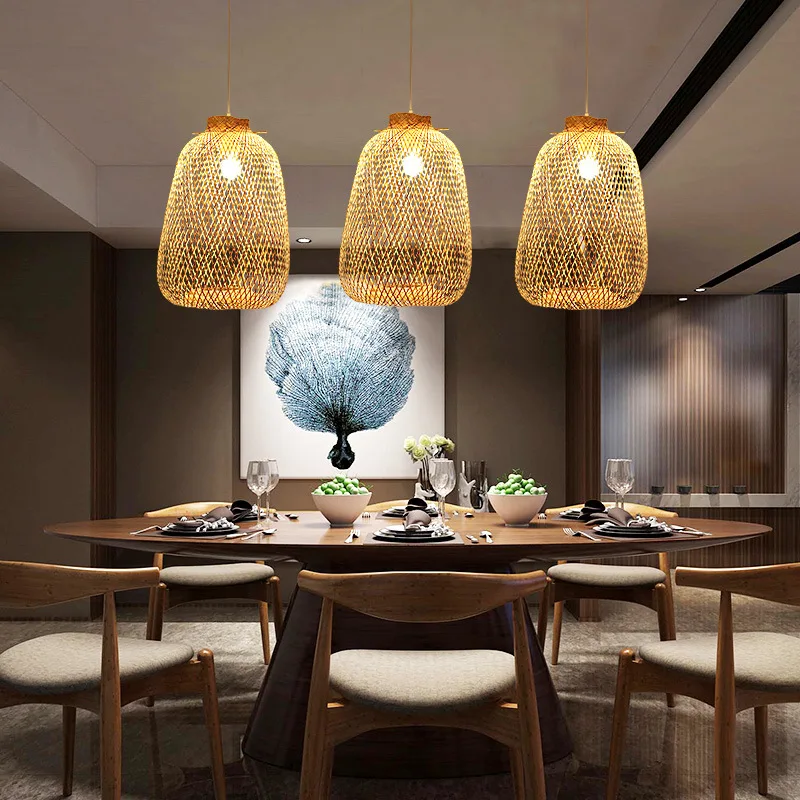 

LED Handmade Rattan Chandelier Round Straw Hat Bamboo Lamp Pastoral Vintage Restaurant Chandelie Light for Cafe Bar Restaurant