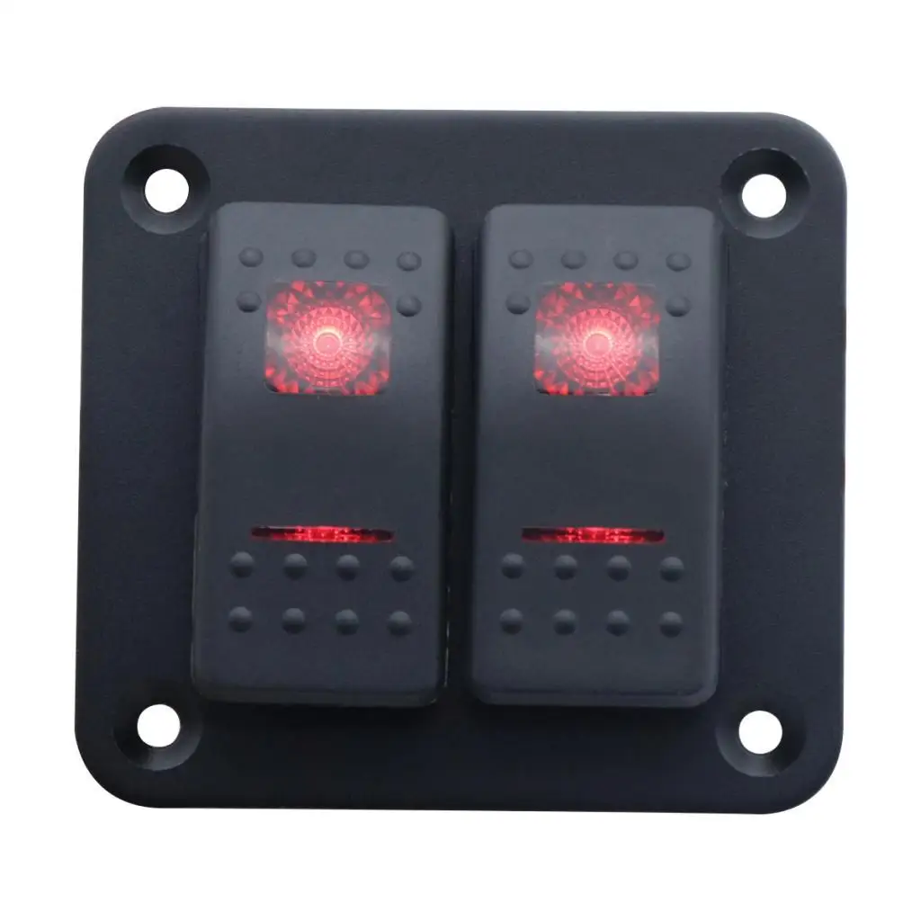 

DC 12V/24V 2 Gang Rocker Switch Panel Off Backlit LED 5 Pin Waterproof for