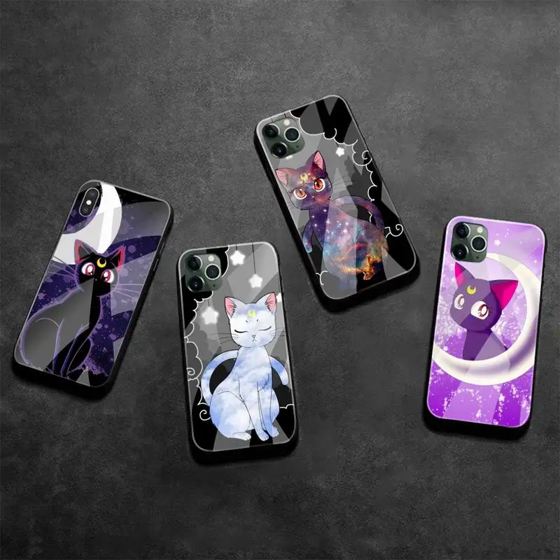 

sailor moon cat Phone Case Tempered Glass For iPhone 13 12 Mini 11 Pro XR XS MAX 8 X 7 Plus SE 2020 cover
