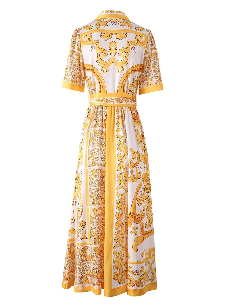 Женское Элегантное Длинное Платье AELESEEN лето 2024 туника с воротником и поясом