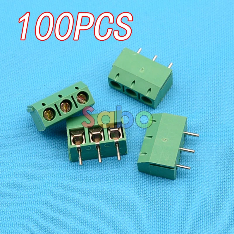 100PCS 5.08-301-3P 301-3P 3 Pin Screw Green Terminal Block Connector 5mm Pitch