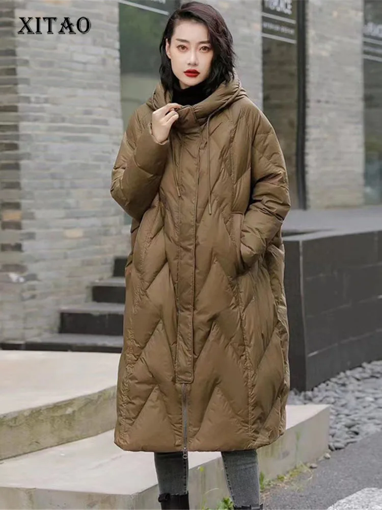 

Xiaoto женское пуховое пальто, модное, с карманом, богиня, веер, с длинным рукавом, с карманом, богиня, вентилятор, повседневный стиль, свободное,...