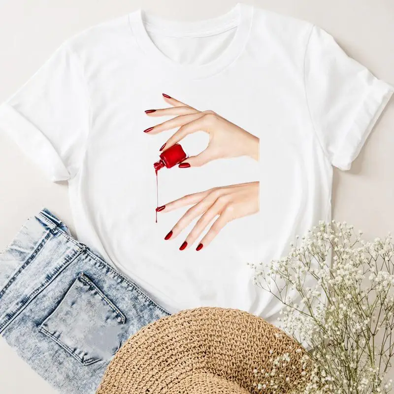 

Women Tshirts Short Sleeve Nail Art Fingernail Ladies Fashion Casual Summer Clothes Female Tee Graphic T-shirt Clothing