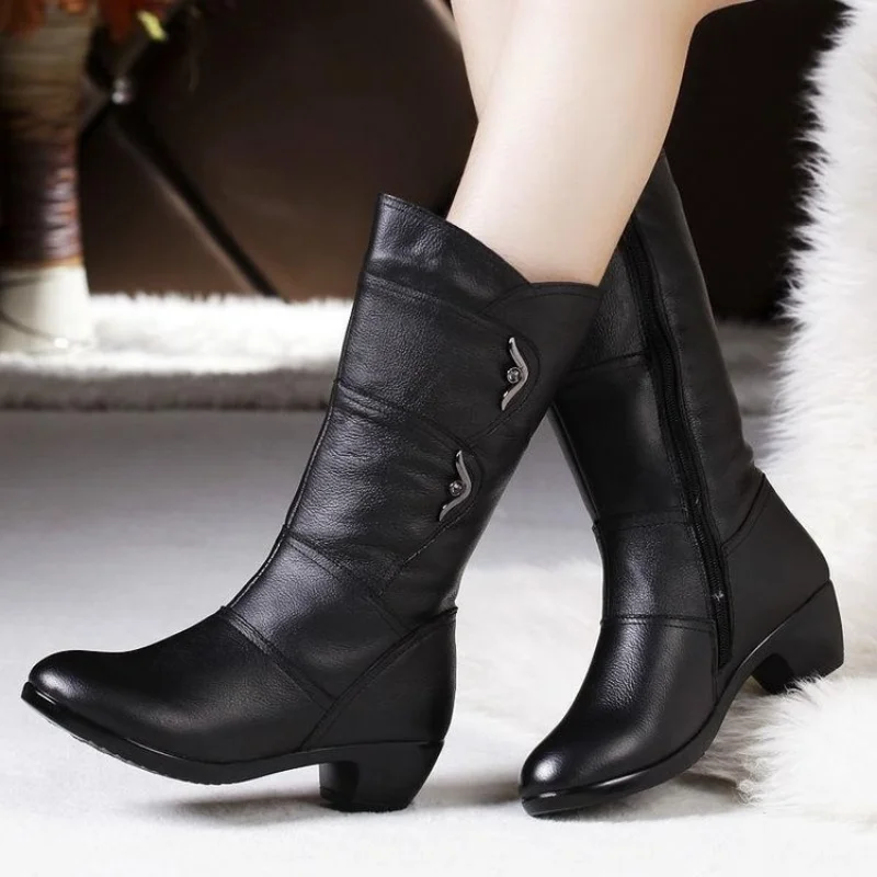 

Women's Shoes Fashion Female Ladies Shoes Boots Botas Knee High Zipper Winter Warm Plush Plus Size Mid-calf Snow Boot 2022 New
