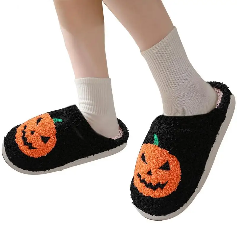 

Pumpkin Halloween Slippers Women Men Soft Plush Cozy Indoor Fuzzy Winter Home Footwear House Shoes Fashion For Gift