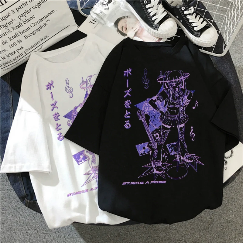 Women T-shirts Harajuku Music Girl Print Black Crop Oversized T-shirt Goth Short Sleeve Top Female TShirt Kawaii Ladies Clothing |