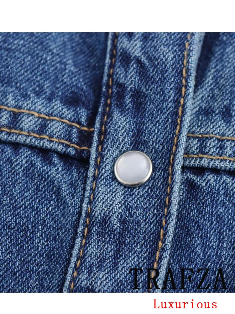 TRAFZA винтажное шикарное женское джинсовое платье с однотонным отложным