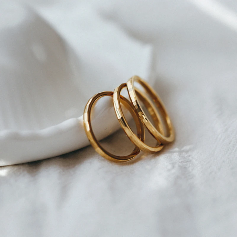 

2023 Multifacted Rhomboid Mirror Stainless Steel Stacker Rings For Women Grils Waterproof Band Ring Fashion Jewelry Gift