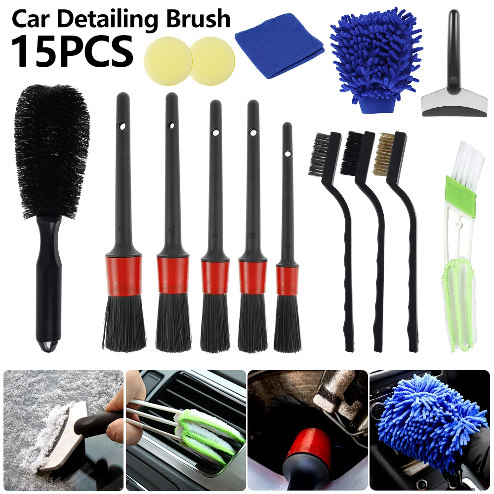 

15pcs Car Detailing Brush Set Auto Cleaning Brushes Interior Cleaning Car Leather Air Vents Rim Cleaning Dirt Dust Clean Tools