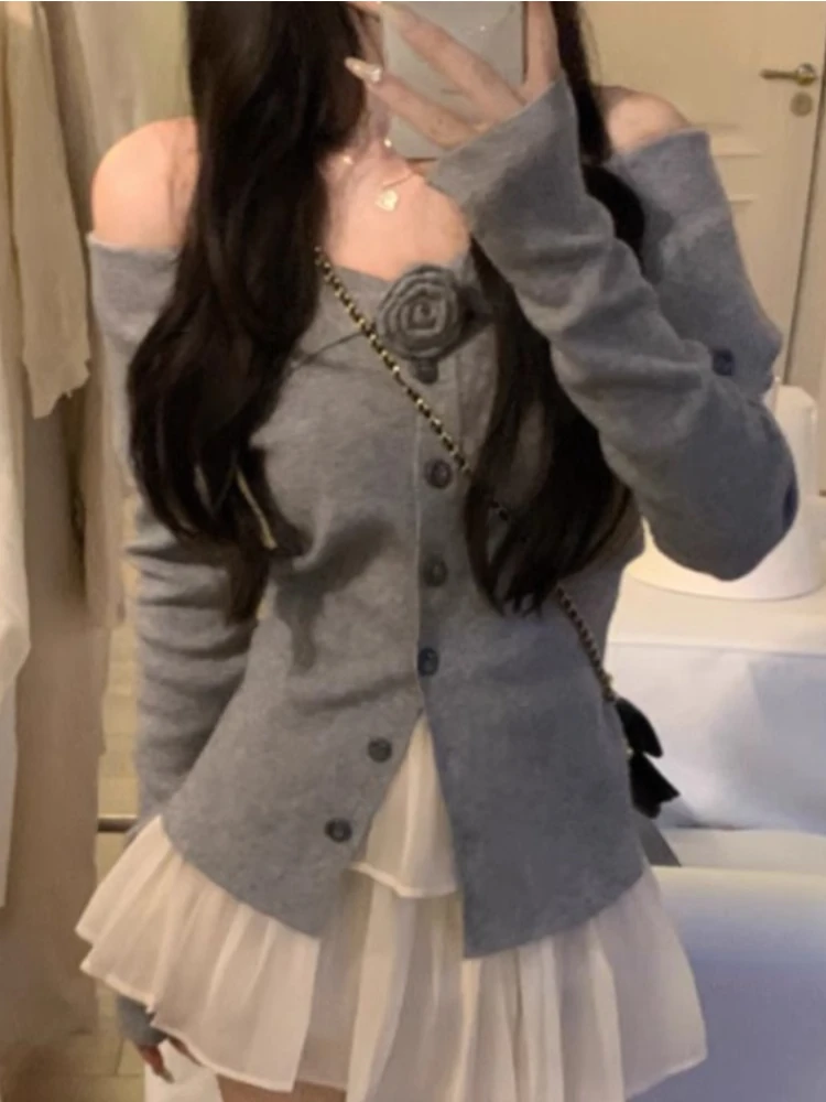 Милые Элегантные вязаные свитера с цветочным рисунком в стиле пэчворк корейский