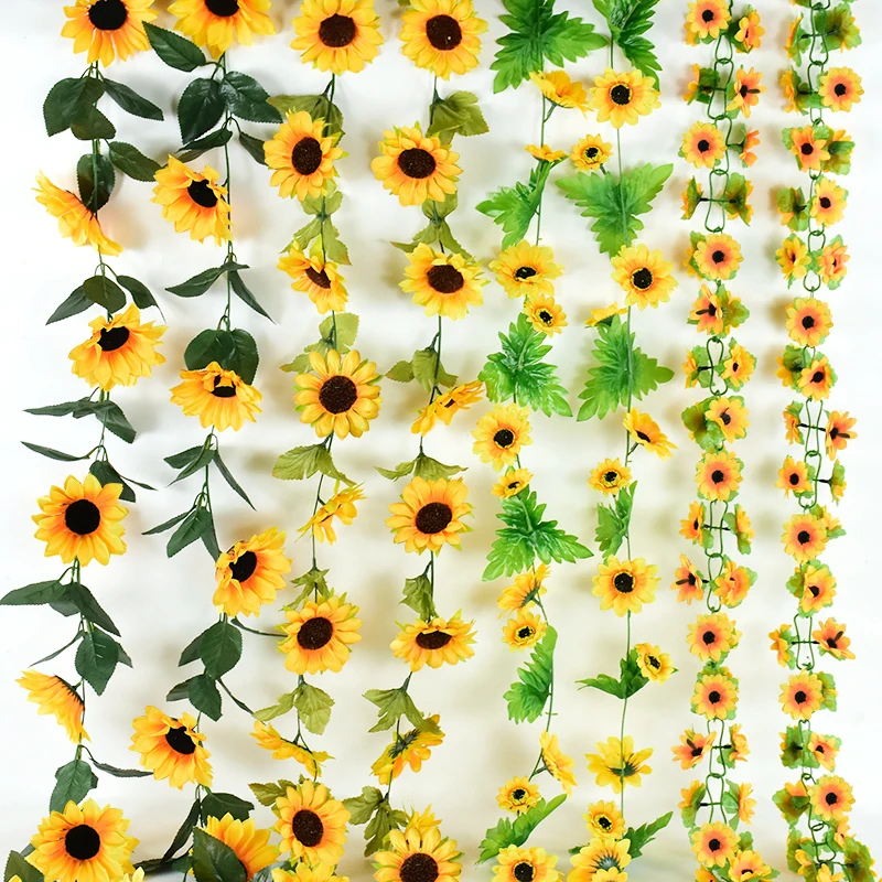 

Artificial Flower Silk Sunflower Vine Rattan DIY Wreath Scrapbooking Wedding Home Garden Wall Hanging Flowers Garland Leaves