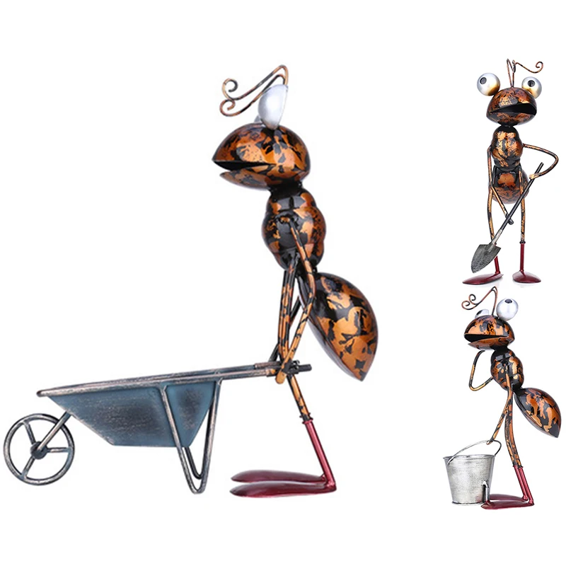 

Ant Garden Decor Iron Garden Decoration Outdoor With Removable Bucket Succulent Flower Pot Trinket Storage