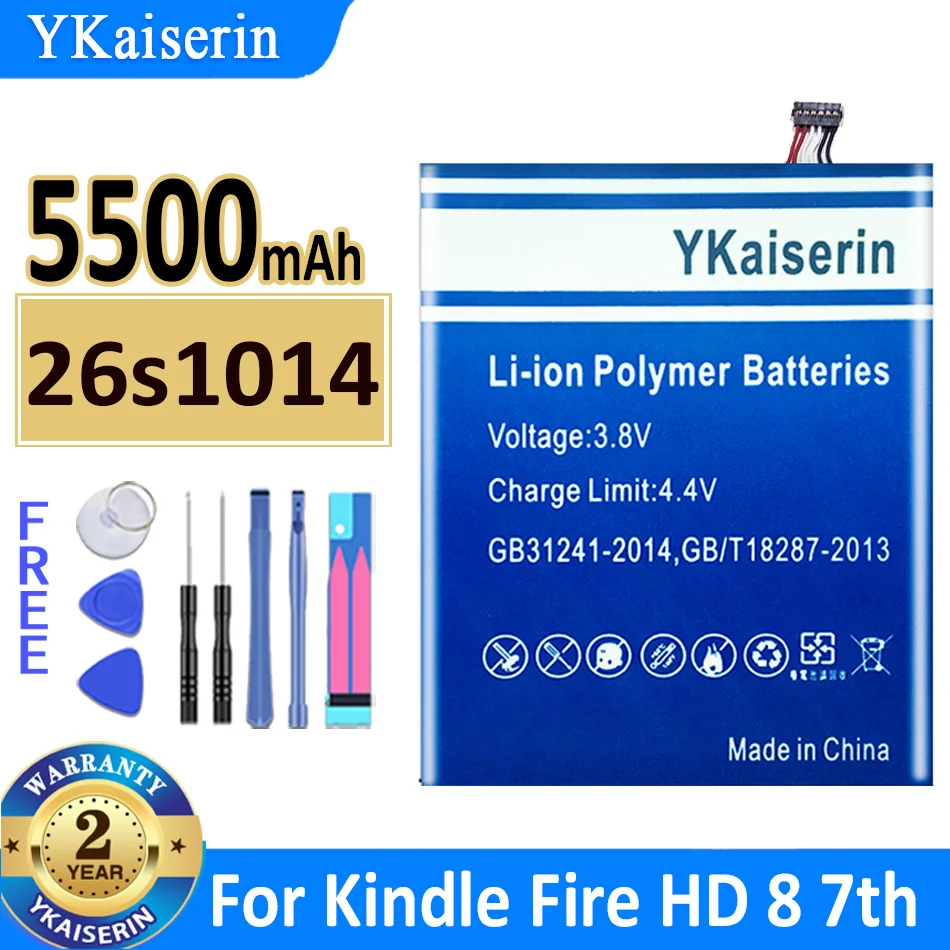 

5500mAh YKaiserin Battery 26s1014 for Amazon Kindle Fire HD 8" 7th Gen SX0340T 2017 Tablet Pad 58-000219 Li-polym Bateria