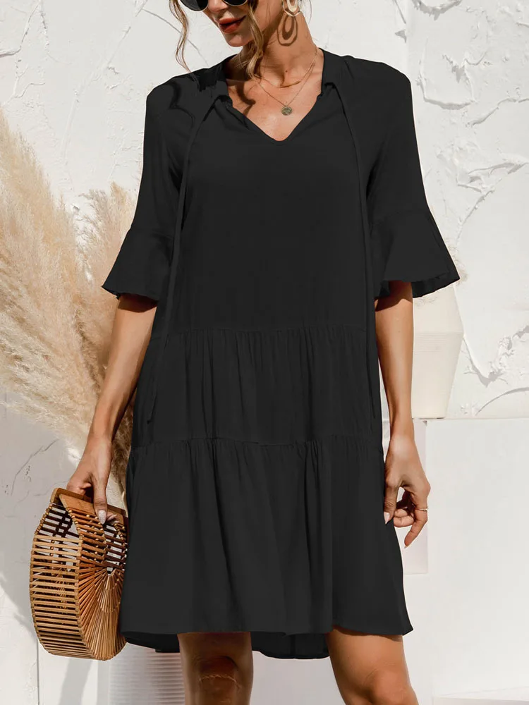 Платье женское летнее с коротким рукавом V-образным вырезом и леопардовым