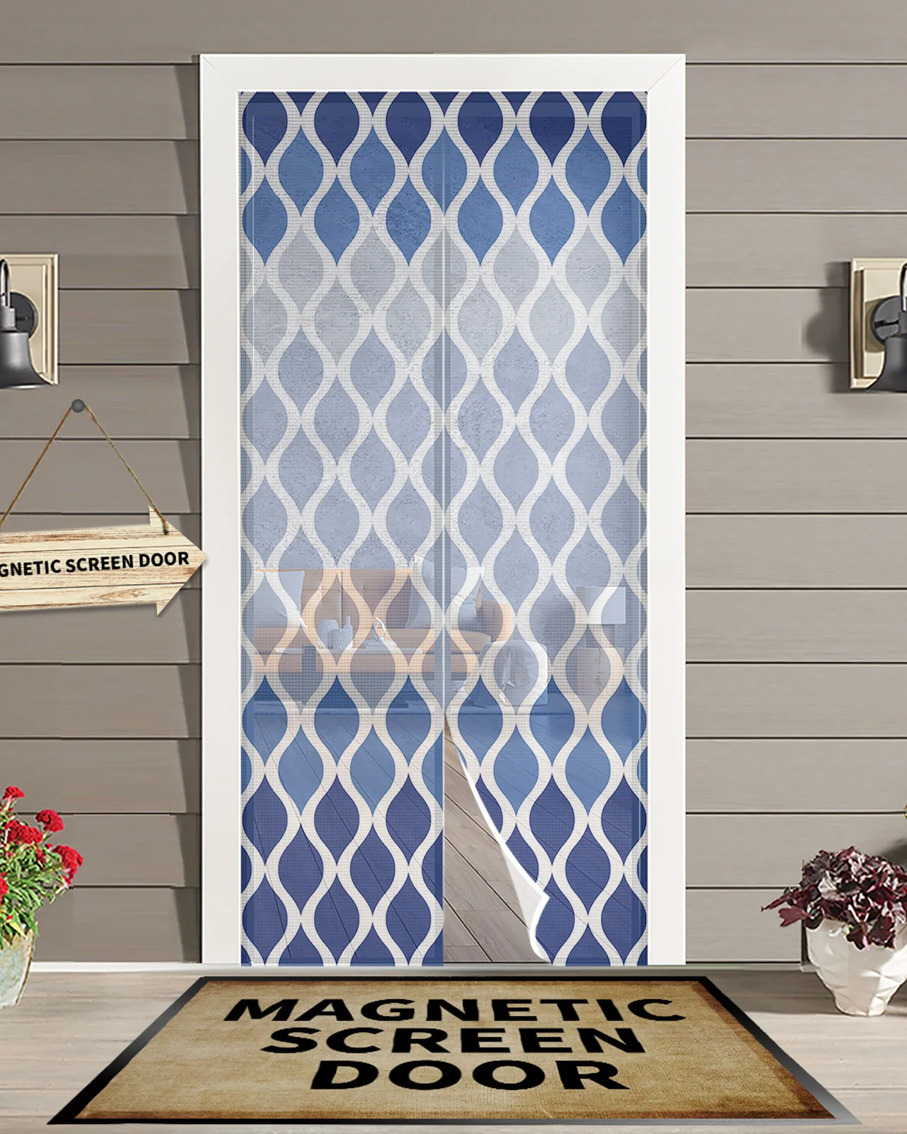 

Moroccan Texture Blue Indoor Door Window Screens Printed Mosquito Insect Net Bedroom Home Decor Gauze Door Curtain