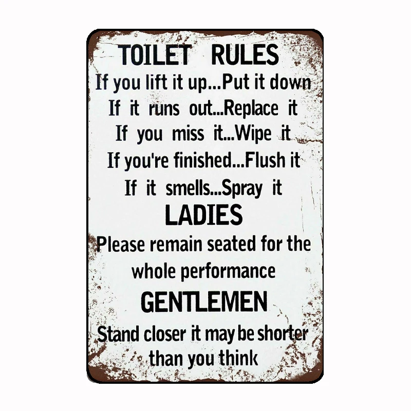 

TOILET RULES Retro Metal Tin Signs Vintage Retro Pub Home Bar Man Cave Garage Shed Beer Sign