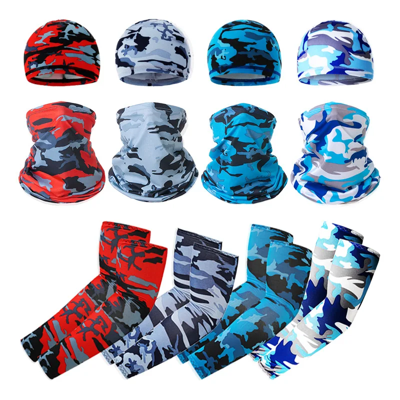 

Summer Sports Set Cycling Cap UV Protection Face Cover Neck Gaiter Scarf And Ice Silk Arm Sleeves