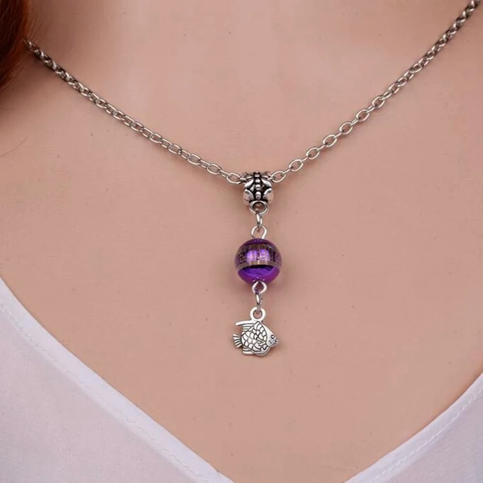 Ожерелье с золотой рыбкой и маленькой подвеска Винтажный серебряный ошейник