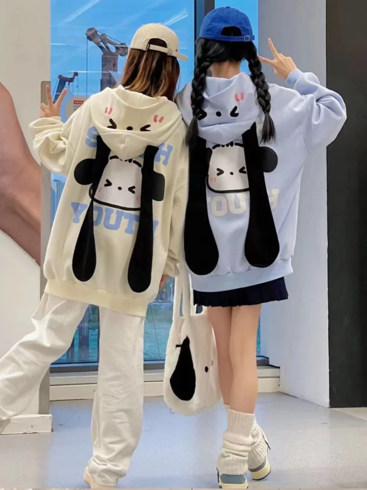 QWEEK Y2k кокетка Kawaii милые Мультяшные принты на молнии толстовки для женщин