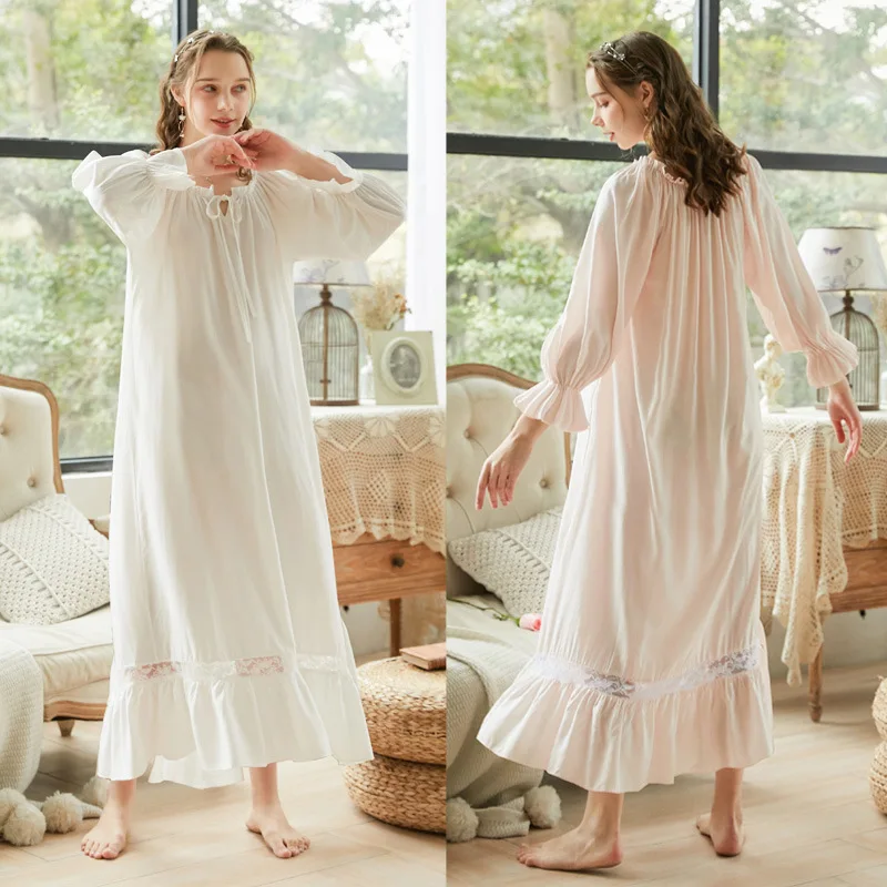 Roseheart Women Female White Pink Sexy  Sleepwear Night dress Long O Neck Homewear Nightwear Nightgown Sleepwear XL