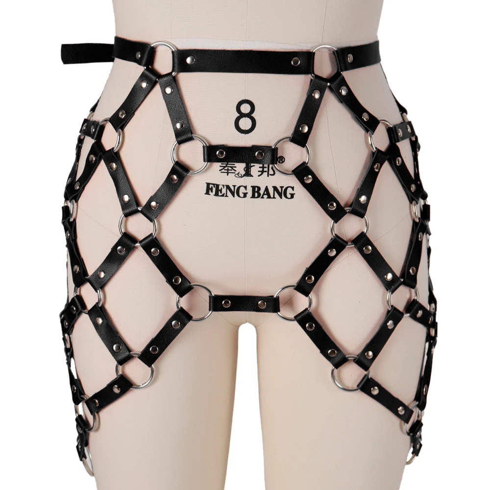 

Sexy Lingerie Leather Bondage Tops Crop Body Harness Fetish Punk Adjust Harajuku Goth Womens Harness Cage Bra Rave Garter Belt